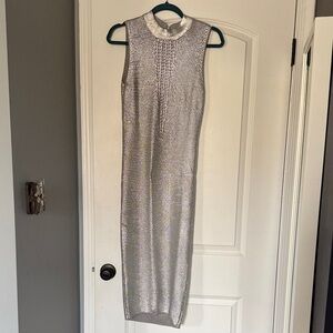WOW Couture Shimmering Silver Midi Dress